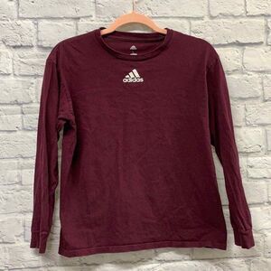 Adidas Shirt Kids Large Red Burgundy/Maroon Long Sleeve‎ Center Logo